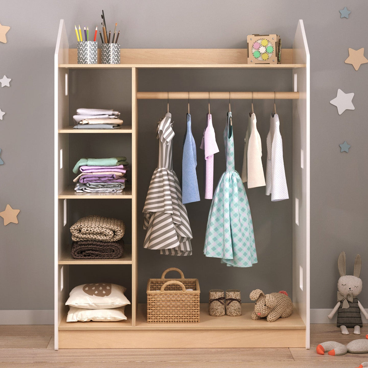 Wardrobe without shelf with maxi shelf - Montessori®