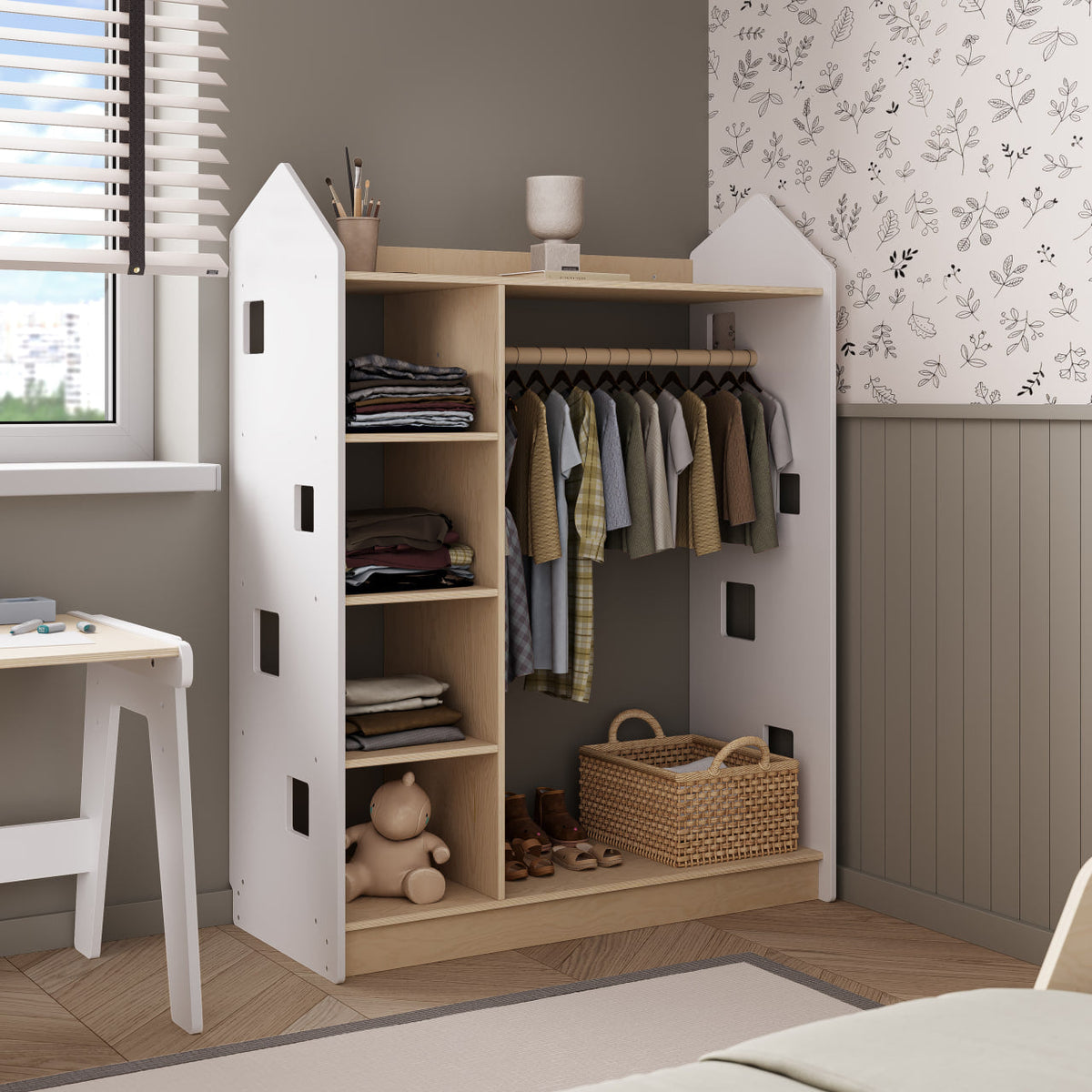 Wardrobe without shelf with maxi shelf - Montessori®