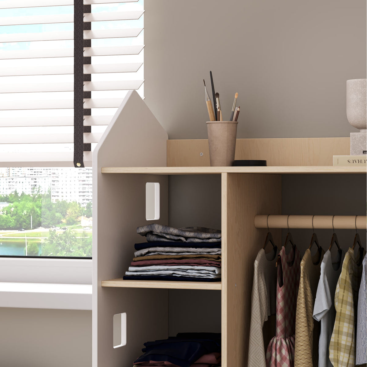 Wardrobe without shelf with maxi shelf - Montessori®